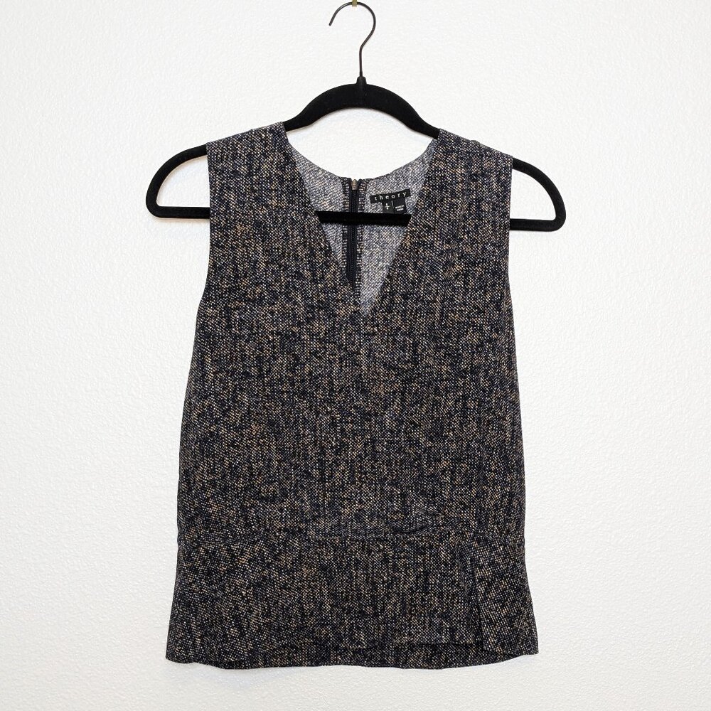 THEORY Camara Faux Wrap 100% Silk Sleeveless Printed Blouse Size S Pre-Owned